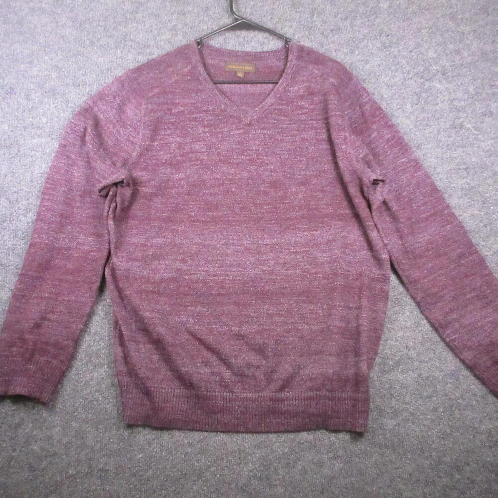 Fairlane & Sons Sweater Mens Large Purple V Neck Knit Pullover Lightweight